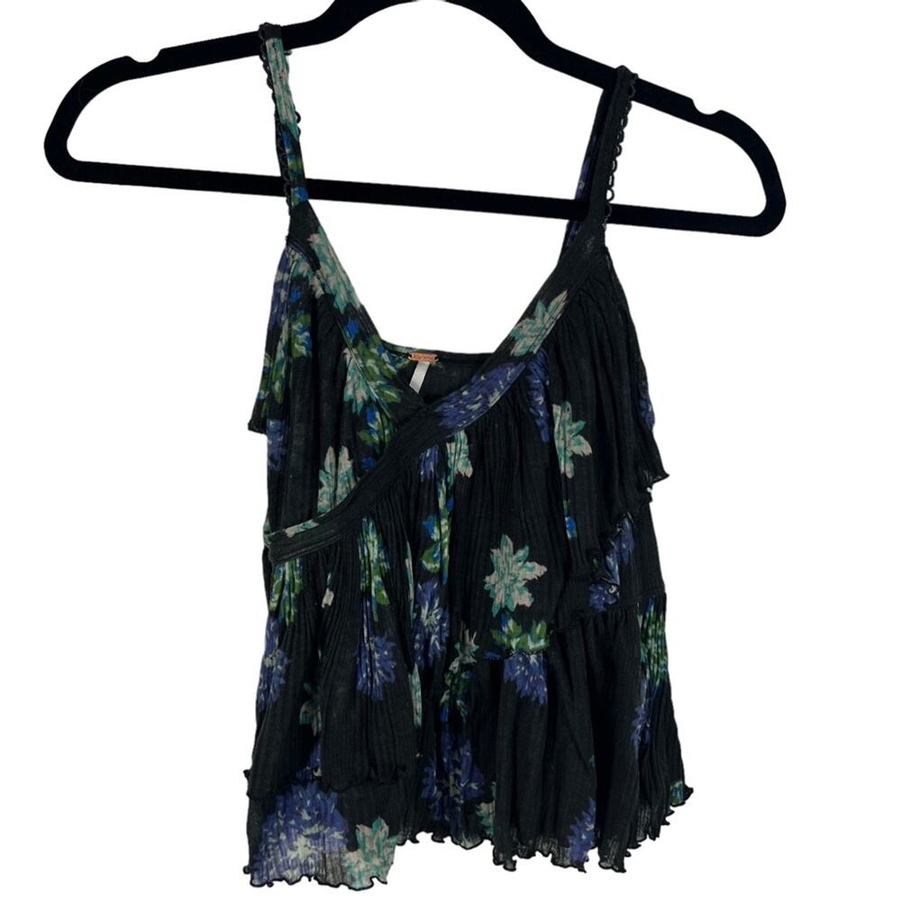 Free People Black Floral Pleated Tank Top